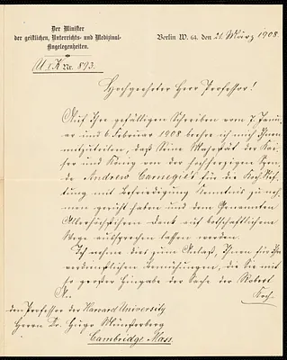 Horn, fl.1908 manuscript letter signed to Hugo Münsterberg, Berlin, 21 March 1908