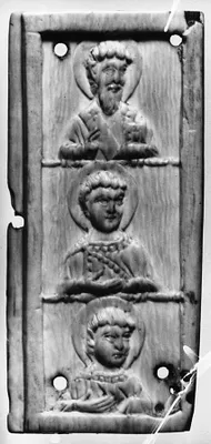 Triptych Leaf with Three Saints and Cross on the Back
