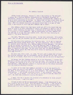 Herbert Brutus Ehrmann Papers, 1906-1970. Sacco-Vanzetti. Aldino Felicani, re: Sacco-Vanzetti Defense Committee, De Falco, Frankfurter. Box 12, Folder 4, Harvard Law School Library, Historical & Special Collections