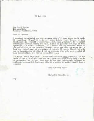 Letter from Richard M. Bissell regarding Majestic 12
