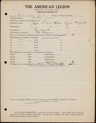 American Legion military record of Fresenius Van Nuys