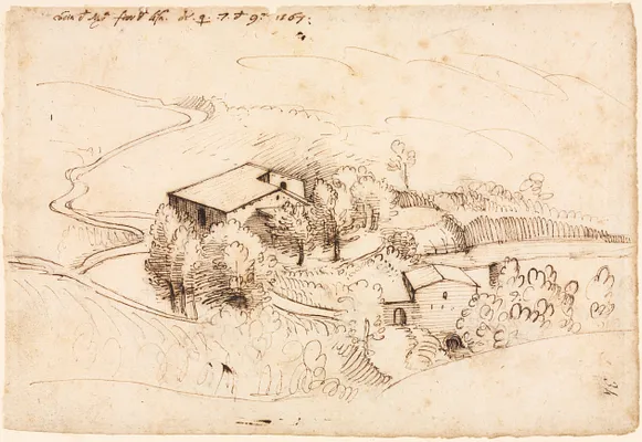 Farm with Trees in a Hilly Landscape (recto)
