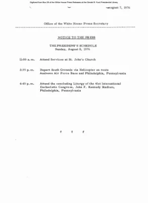 President's Schedule, Sunday, August 8, 1976