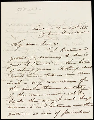 Letter from Maria Weston Chapman, 39 Devonshire Street, London, [England], to Elizabeth Pease Nichol, July 24th, 1851