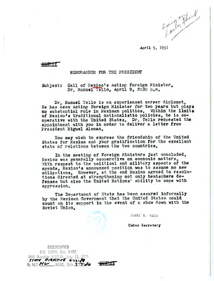 Memorandum from Under Secretary of State James Webb to President Harry S. Truman