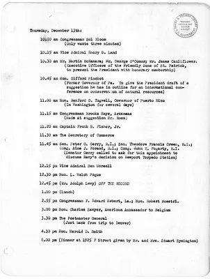 Daily Appointment Sheet for President Harry S. Truman