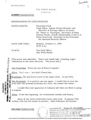 October 11, 1976 - Ford, Kissinger, Israeli Foreign Minister Yigal Allon