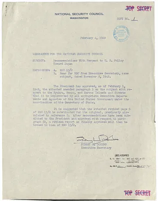 Memorandum from Sidney Souers to the National Security Council with Attachment