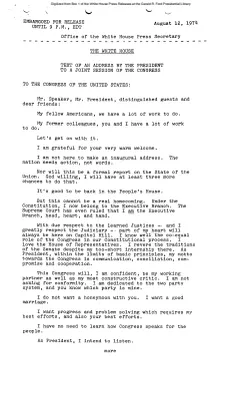 Text of President's Address to Congress [Ford Speech or Statement]