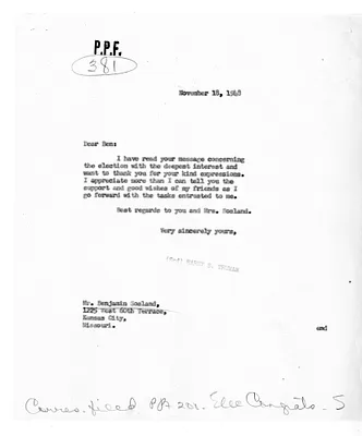 Letter from President Harry S. Truman to Benjamin Sosland
