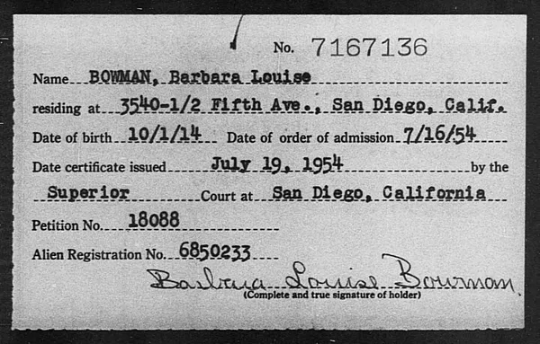 Bowman, Barbara Louise - 1954