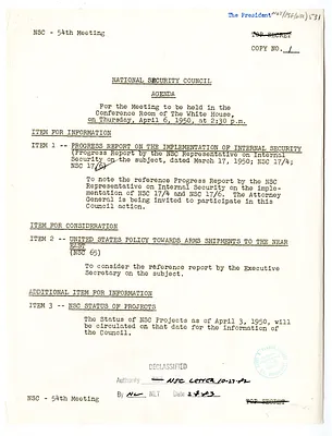Agenda for the Fifty-Fourth Meeting of the National Security Council