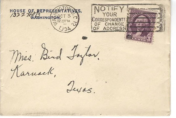 Letter from Lyndon Johnson to Lady Bird Taylor