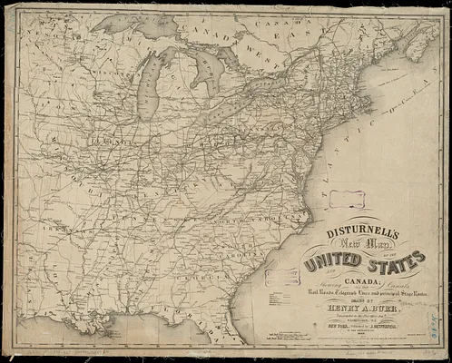 Disturnell's new map of the United States and Canada showing all the canals, rail roads, telegraph lines and principal stage routes