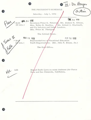 Administrative File--The President's schedule July 1972