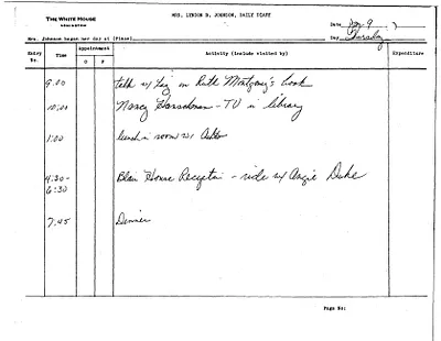 Lady Bird Johnson's Daily Diary Entry, 1/9/1964
