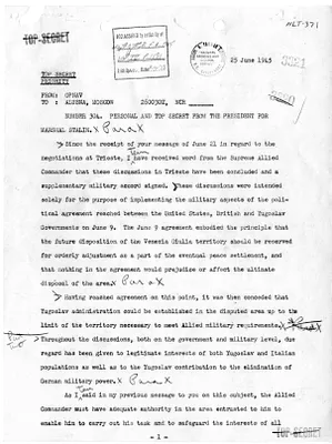 Telegram from President Harry S. Truman to Marshal Joseph Stalin