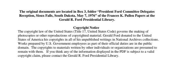 1976/05/07 - President Ford Committee Delegates Reception, Sioux Falls, South Dakota