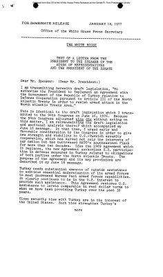 Text of a letter from the President to the Speaker of the House and the President of the Senate on US-Turkish security cooperation