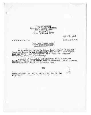 War Department Press Release