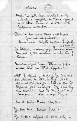 Handwritten Notes from Dean Acheson, Korea