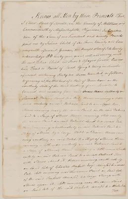 Deed from Oliver Mann to Joshua Child for 42 acres land in Lincoln, in consideration of 190£