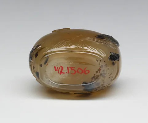 Snuff Bottle with Bird on a Rock and Lotus Blossoms in a Pond