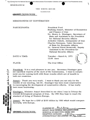 March 4, 1975 - Ford, Kissinger, Iranian Finance Minister Hushang Ansari, Ambassador Ardeshir Zahedi