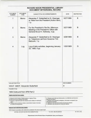 1969 Outbound From APB Part 2: APB Chron – WH Jan, Feb & Mar '69 [2 of 13]