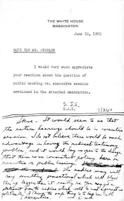 Note from Stephen J. Spingarn to Kenneth Hechler with Attached Memorandum