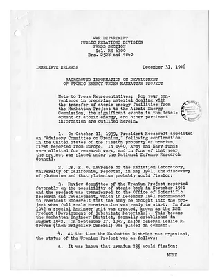 War Department Press Release