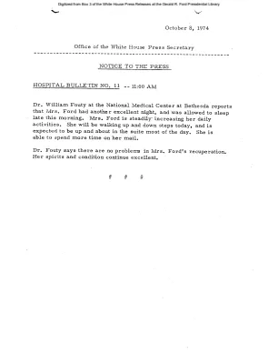 Hospital Bulletin #11 [Notice to Press]