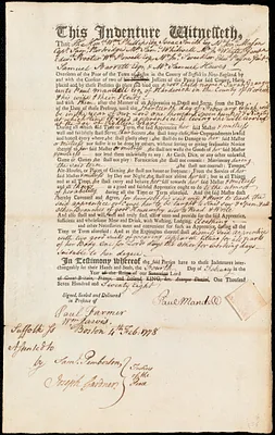 Sarah Granger indentured to apprentice with Paul Mandell of Hardwick, 4 February 1778