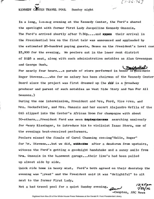 Kennedy Center Travel Pool [Pool Report]