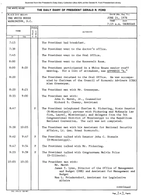 President Gerald R. Ford's Daily Diary, June 24, 1976