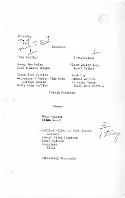 White House Luncheon and Dinner Menu