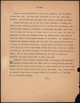 E[lizabeth] G[lendower] E[vans] typed document, [1924]: Forward