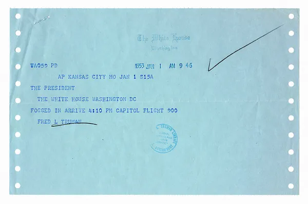 Telegram to President Harry S. Truman from Fred L. Truman