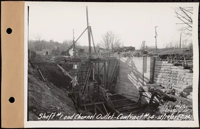 Contract No. 14, East Portion, Wachusett-Coldbrook Tunnel, West Boylston, Holden, Rutland, Shaft 1 and channel outlet, West Boylston, Mass., Dec. 19, 1928