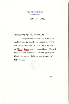 Memorandum from Roberta Barrows to Matthew Connelly