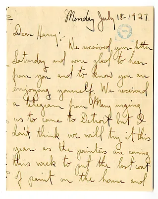Letter from Mary Jane Truman to Harry S. Truman