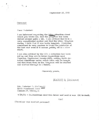 Correspondence Between President Harry S. Truman and Webster McDonald, with Related Material