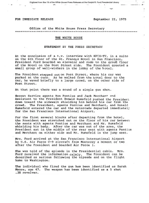 Statement by the Press Secretary on Assassination Attempt in San Francisco