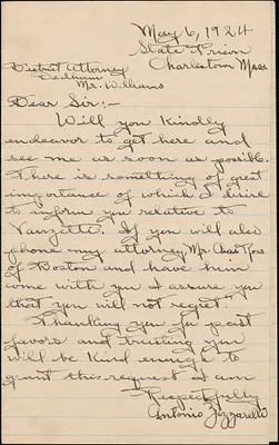 Letter from Antonio Zizzarelli to Harold P. Williams, District Attorney (Southeastern District)
