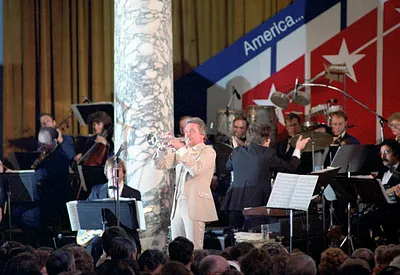 Doc Severinsen playing the trumpet at the Natural History Museum Inaugural Ball with the United States Air Force Band