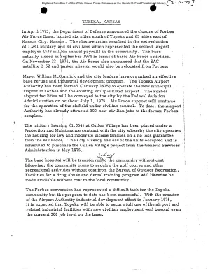 Topeka, Kansas-- Closure of Forbes Air Force Base [Fact Sheet]