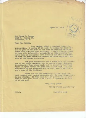 Letters Sent to Thos F. Greene [Thomas F. Greene], April 17, 1924