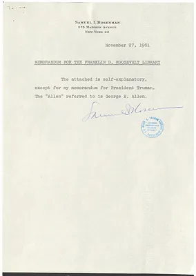Correspondence Between Samuel Rosenman and Justice Robert Jackson with Related Materials