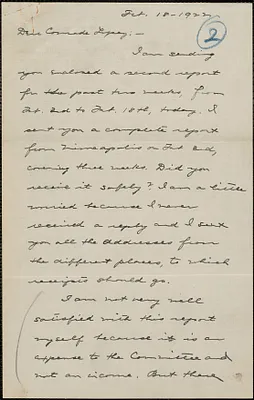 Elizabeth Gurley Flynn autograph letter signed to Frank R. Lopez, Johnston City, Ill., February 18, 1922