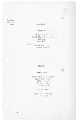 White House Luncheon and Dinner Menu